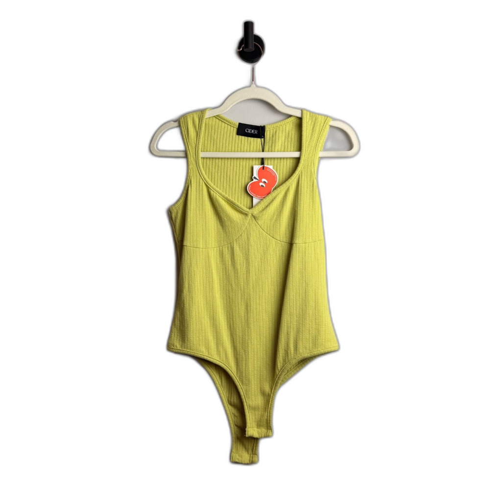 CIDER Lime Green Ribbed V Neck Sleeveless Bodysuit Size Large NWT